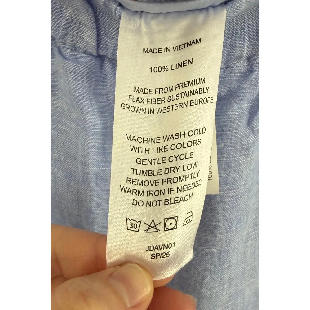 Quince French Blue 100% European Linen Straight Leg Elastic Waist Pants Sz L